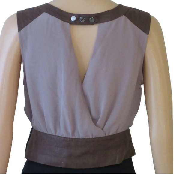 Double Zero Pleated Cross Front And Back Suede Leather Trim Crop Top - Picture 12 of 12